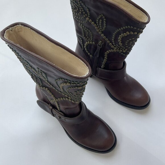 Guess Women’s Esperanza Western Studded Leather Boots In Brown Size 5.5 - Picture 8 of 16